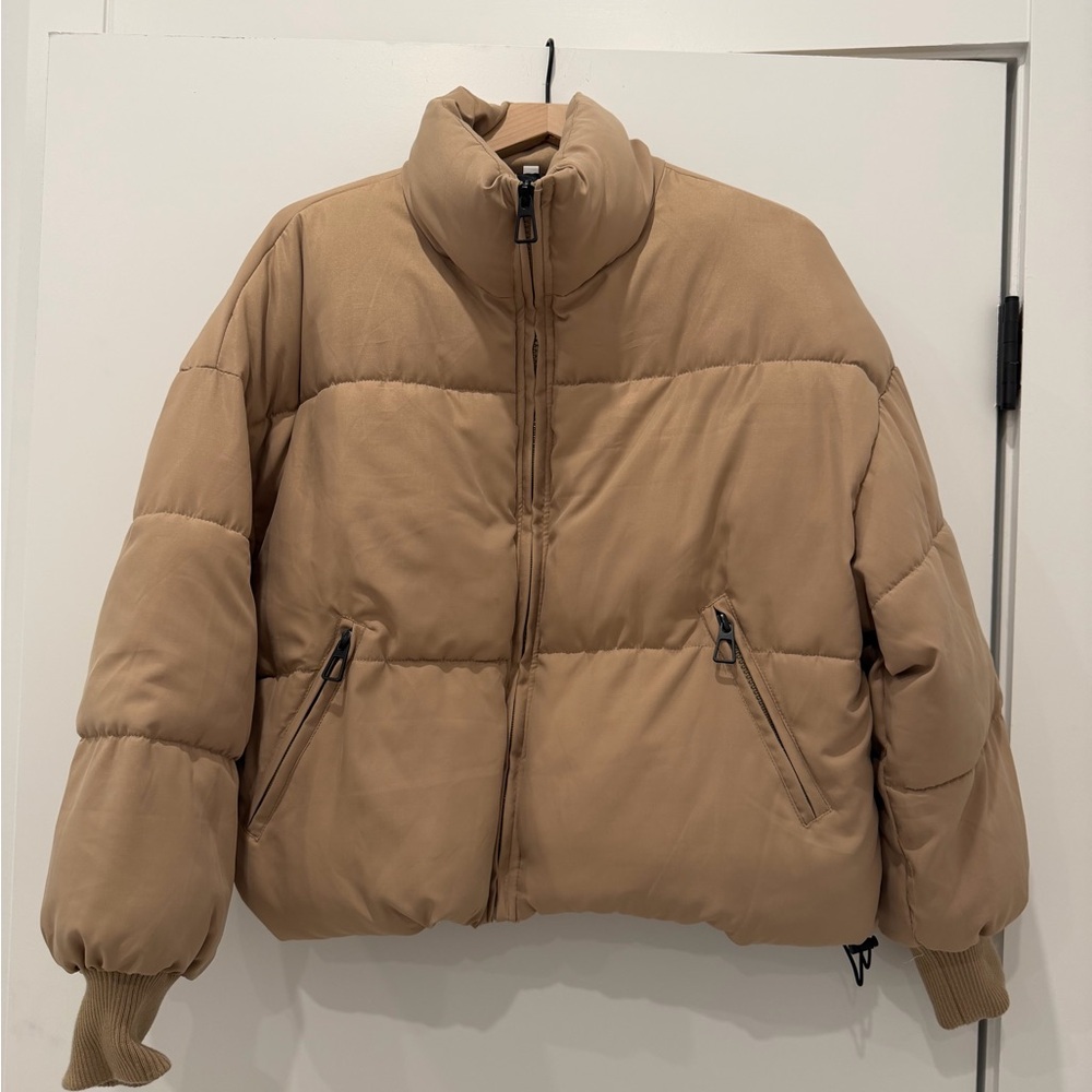 Cropped Tan Puffer Jacket
